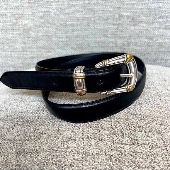 Vintage Fossil Black Leather Belt With Ornate Buckle - Picture 1 of 8